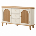 Aparador 140 x 40 x 85 cm de madera blanco y natural con puertas acanaladas y cajones