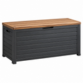 Arcón de almacenaje 120 x 60 x 65 cm de metal y madera negro y marrón para exterior