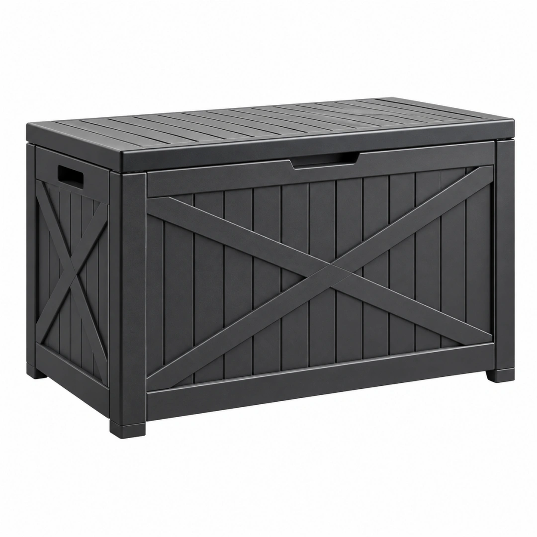 Arcón de almacenaje 120 x 60 x 63 cm de plástico negro para exterior con tapa