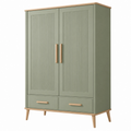 Armario 90 x 45 x 180 cm de tablero de madera verde y natural con 2 puertas y 2 cajones estilo nórdico