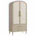 Armario 90 x 50 x 180 cm beige de madera con 2 puertas y 2 cajones estilo contemporáneo
