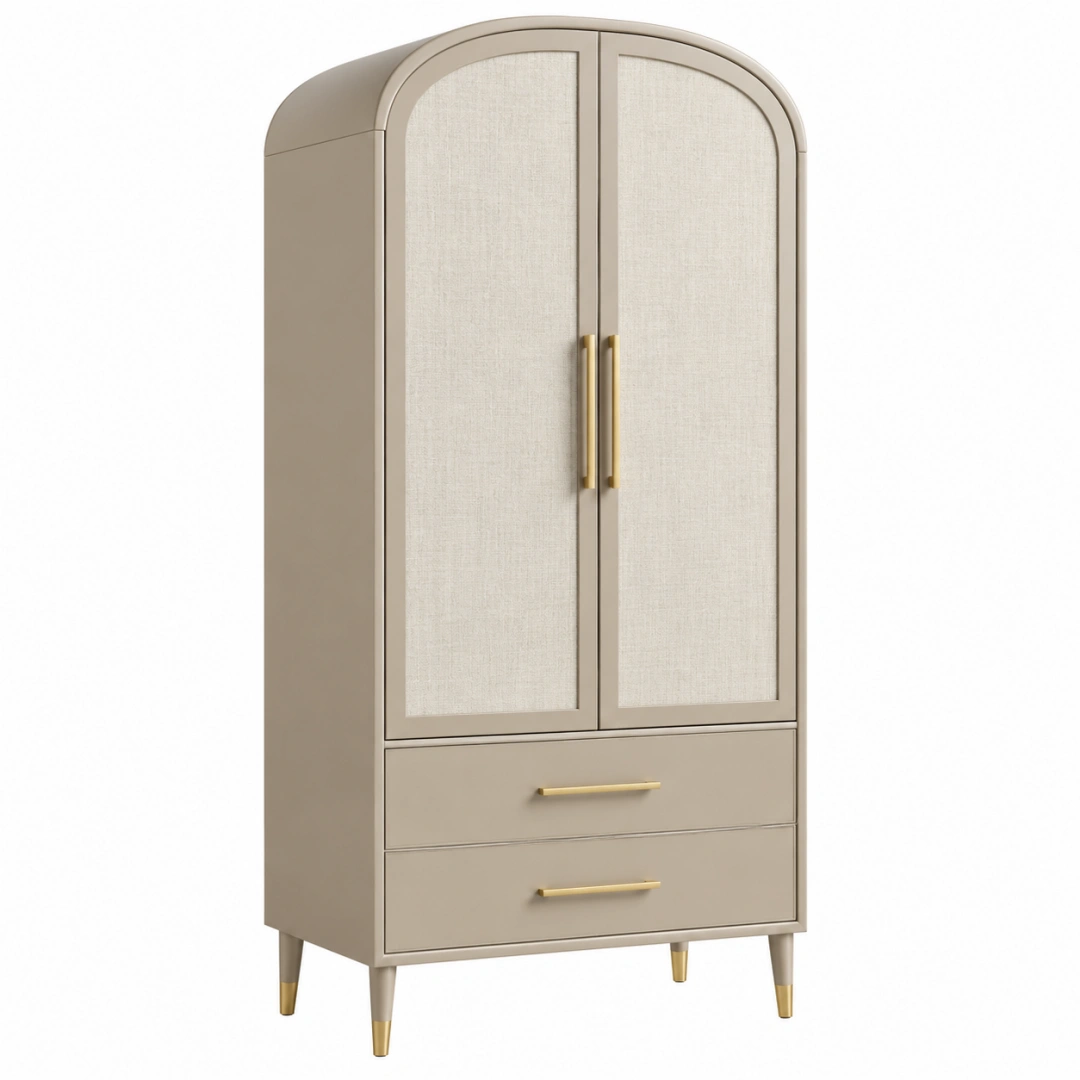 Armario 90 x 50 x 180 cm beige de madera con 2 puertas y 2 cajones estilo contemporáneo