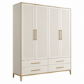 Armario 180 x 55 x 200 cm de madera blanca con cuatro puertas y cajones estilo moderno