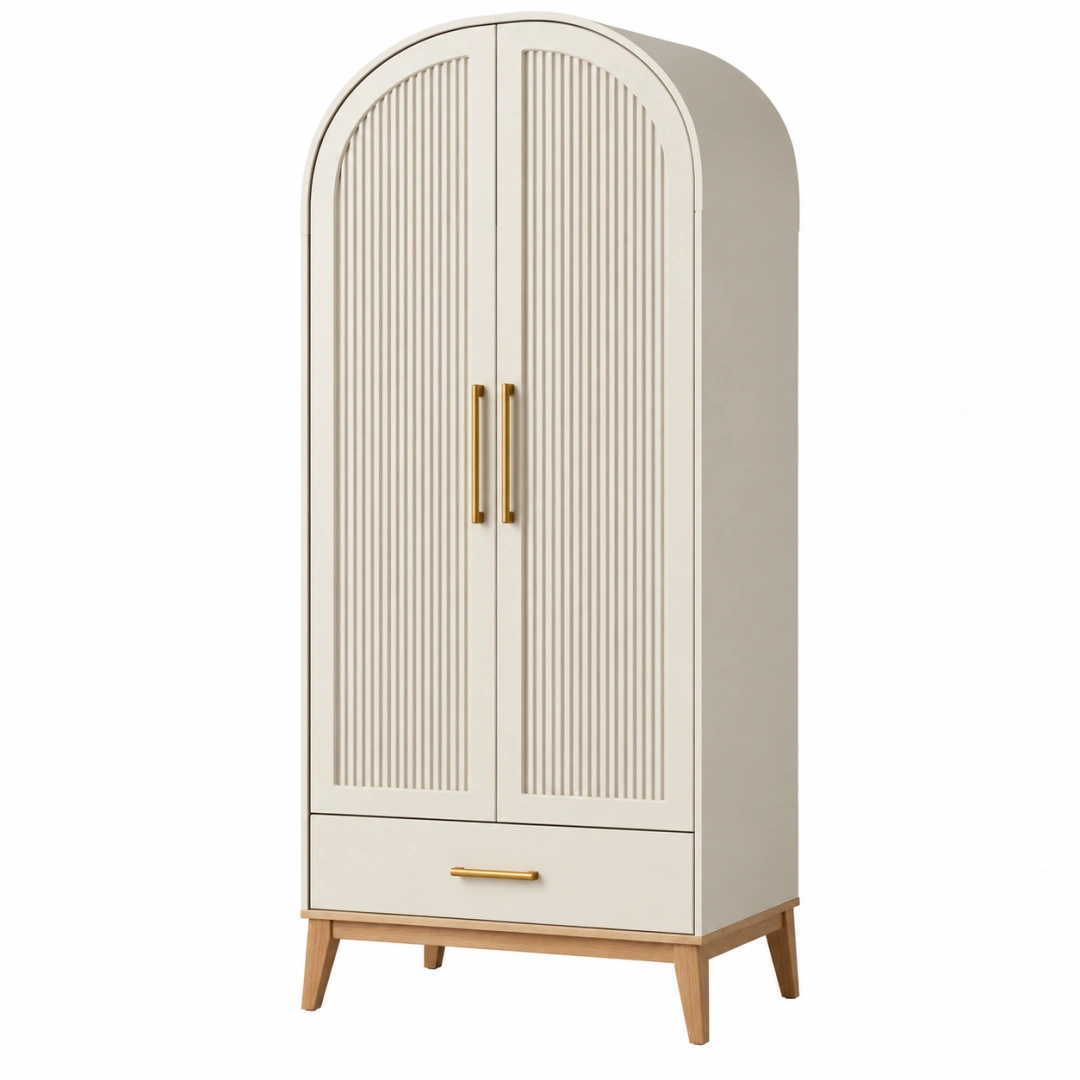 Armario 90 x 50 x 180 cm en madera beige con 2 puertas y cajón estilo moderno