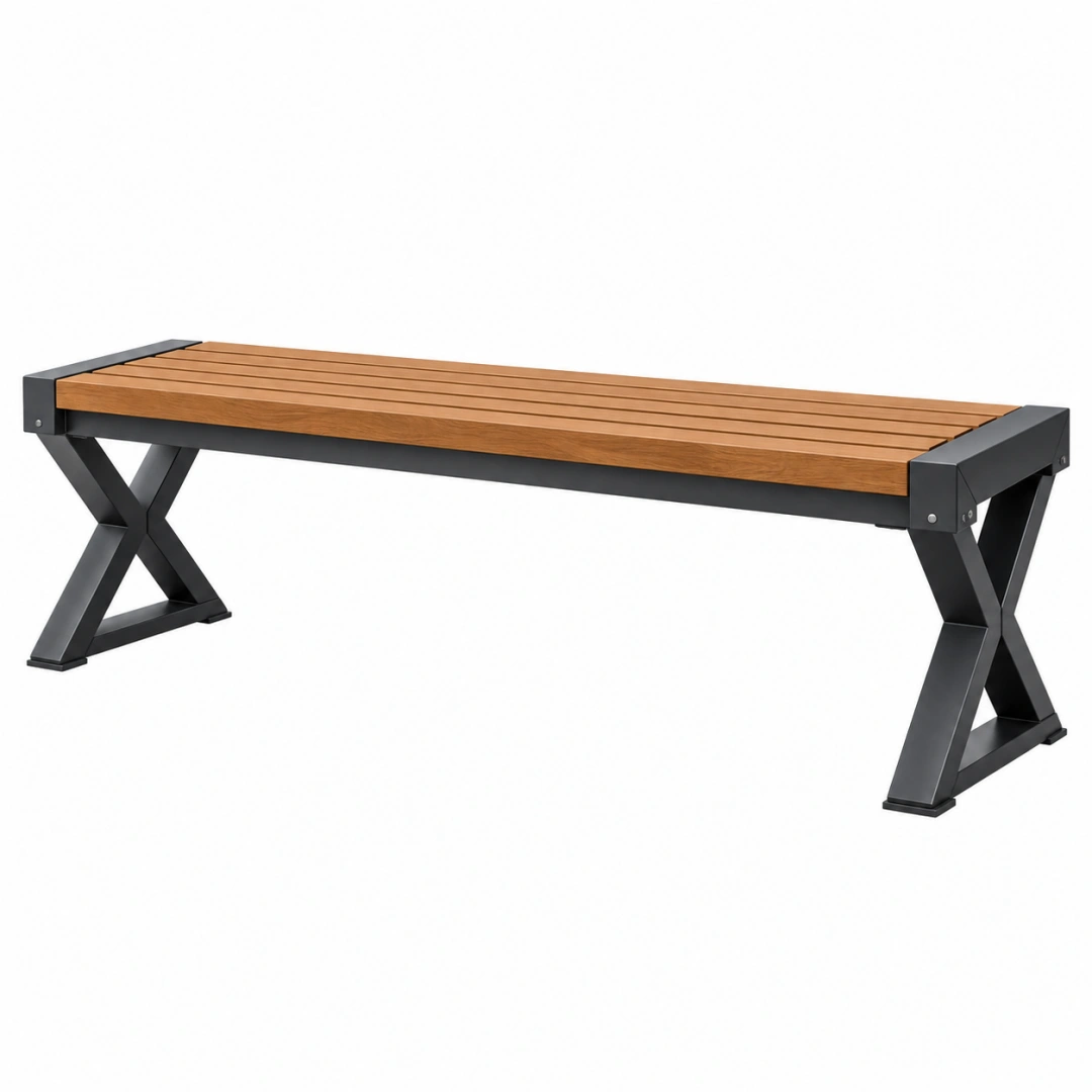 Banco de jardín 150 x 35 x 45 cm de madera y metal marrón negro estilo industrial