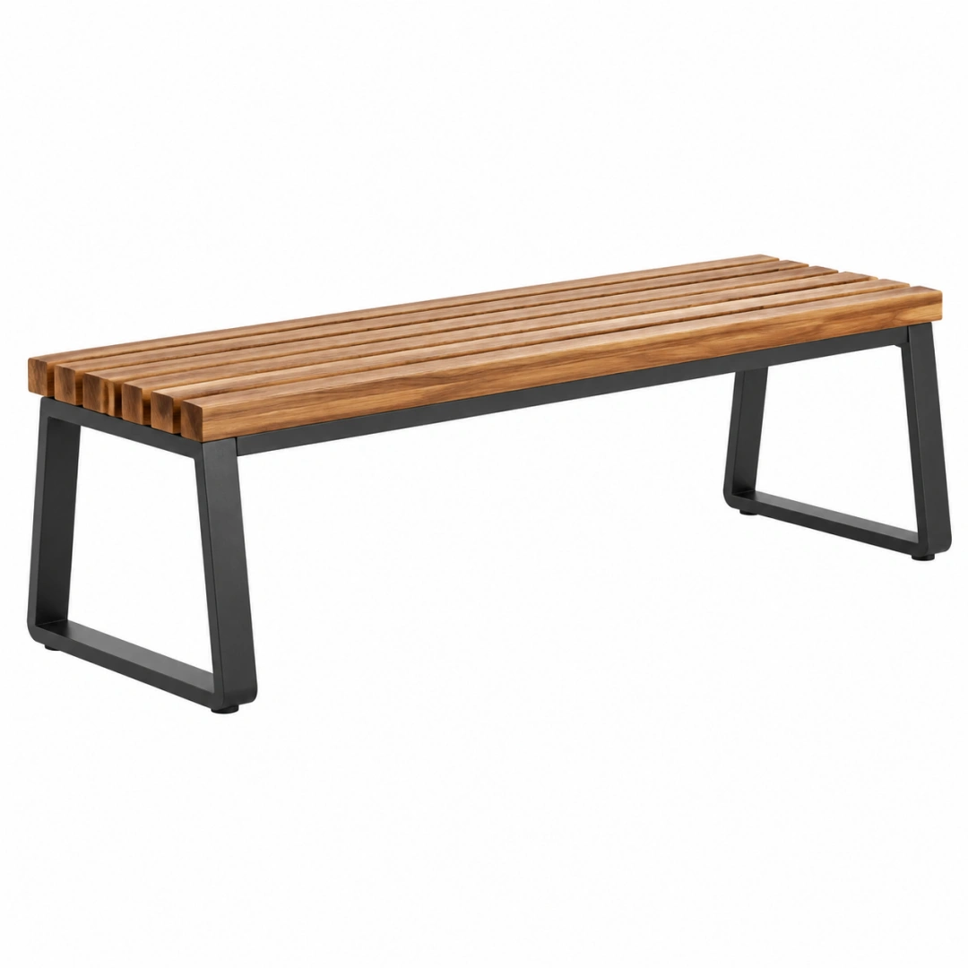 Banco de jardín 120 cm de madera y metal marrón negro estilo industrial
