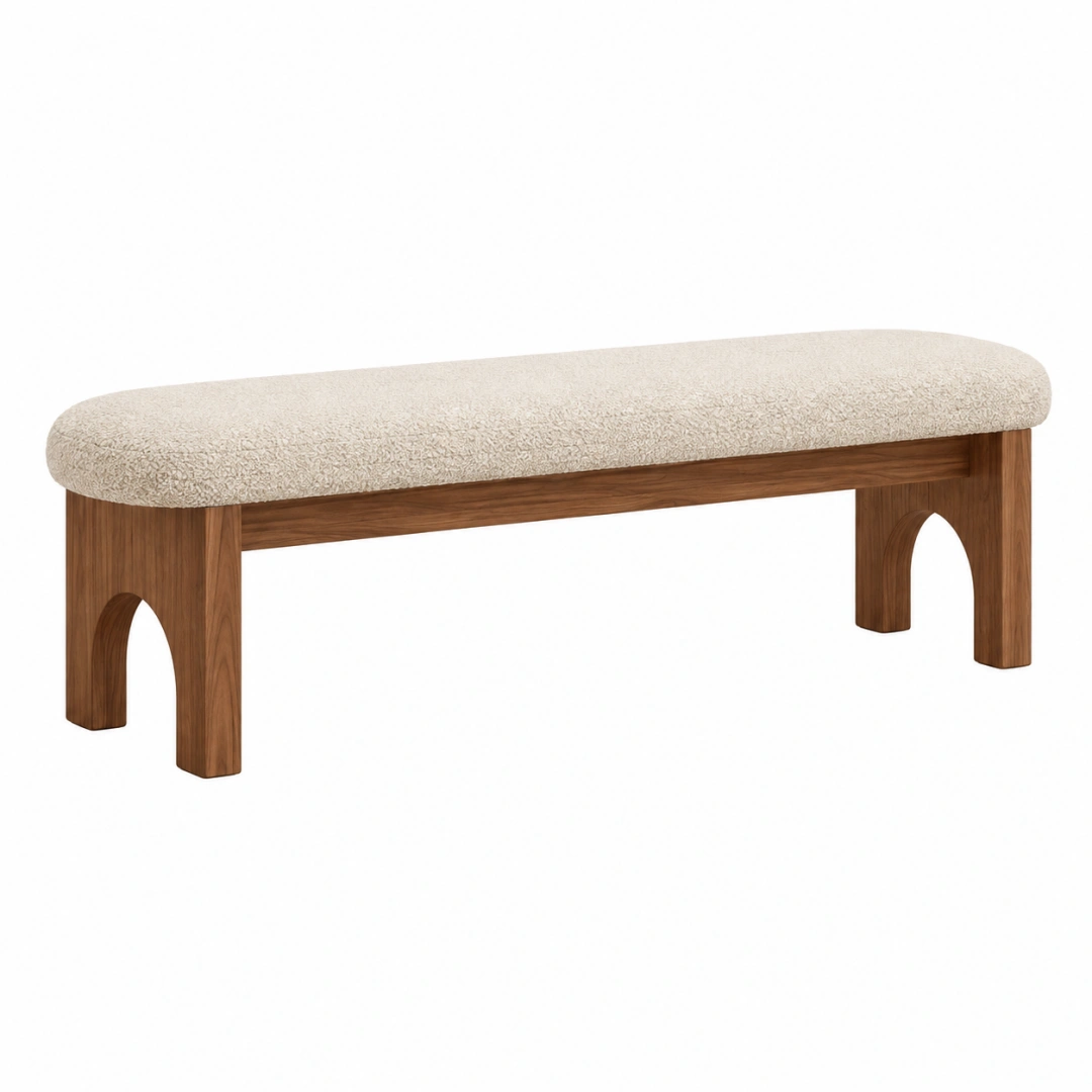 Banco 120 x 40 x 45 cm de madera marrón con asiento tapizado beige estilo contemporáneo