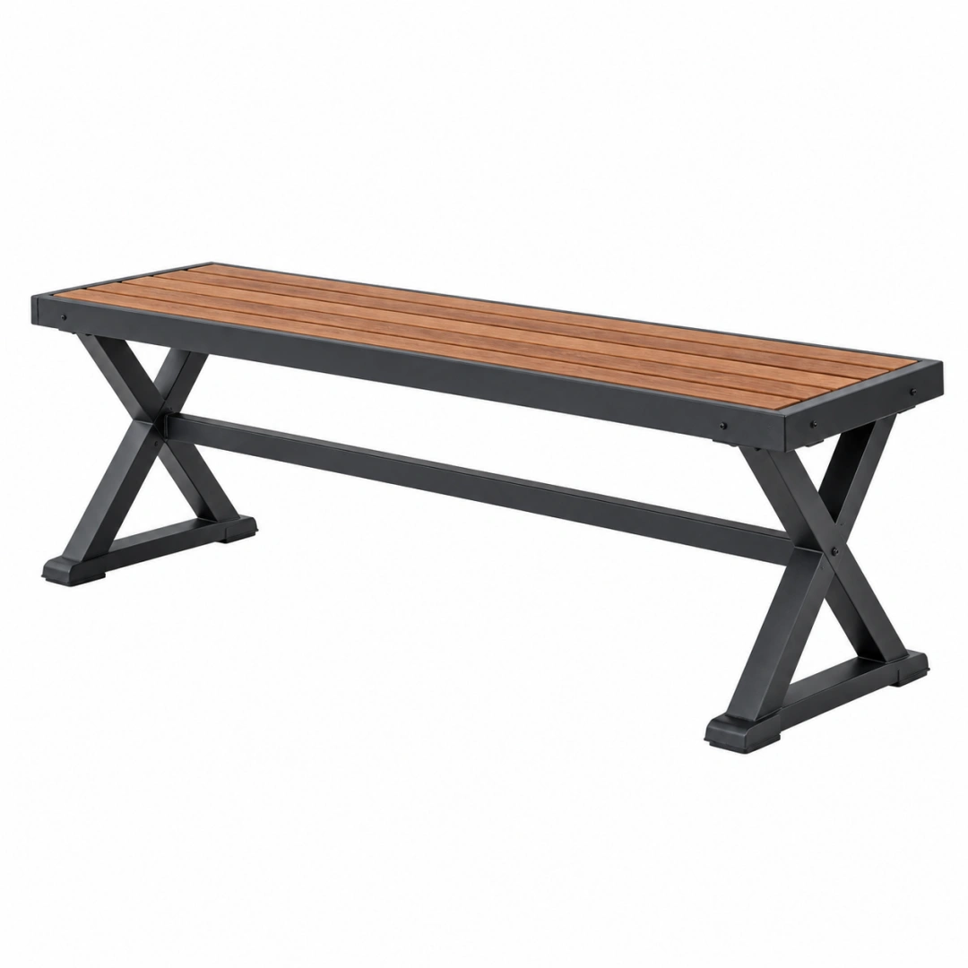 Banco de jardín 180 x 35 x 45 cm de madera y metal marrón negro estilo industrial