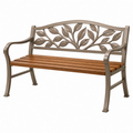 Banco de jardín 127 x 61 x 91 cm de metal y madera marrón con respaldo de hojas