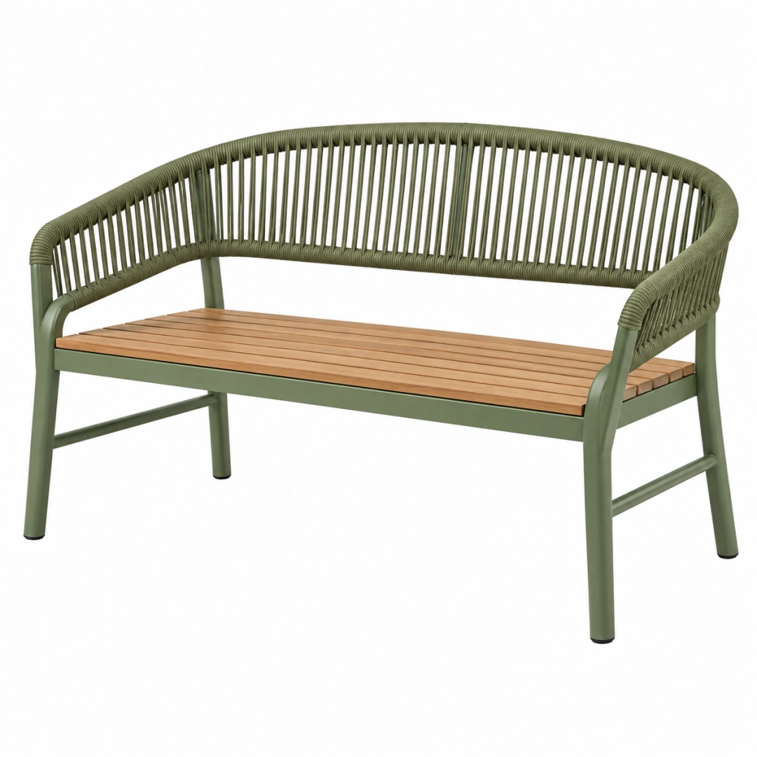 Banco de jardín 120 x 60 x 80 cm de metal y madera verde para exterior