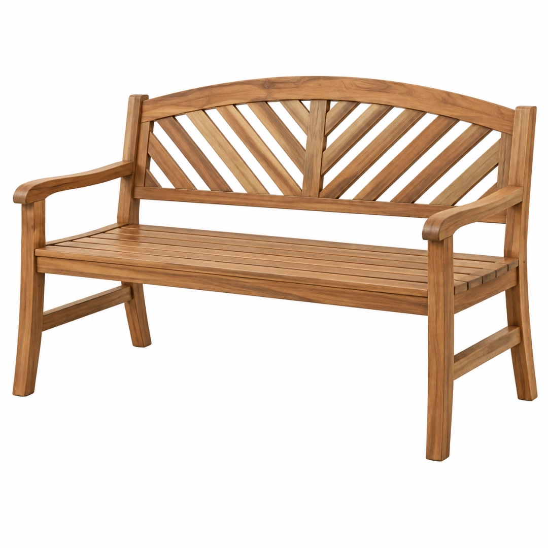 Banco de jardín 120 cm de madera marrón con reposabrazos - estilo clásico