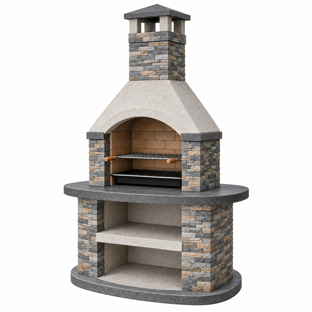Barbacoa de obra 120 x 70 x 220 cm de piedra gris para exterior con parrillas